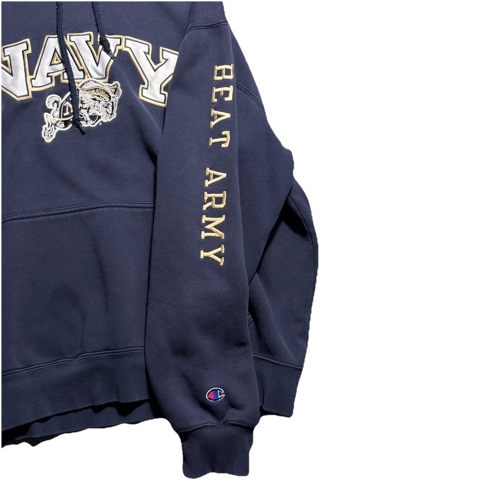 Champion‎ Navy Hoodie XL Spellout Military Pullover - Picture 3 of 8